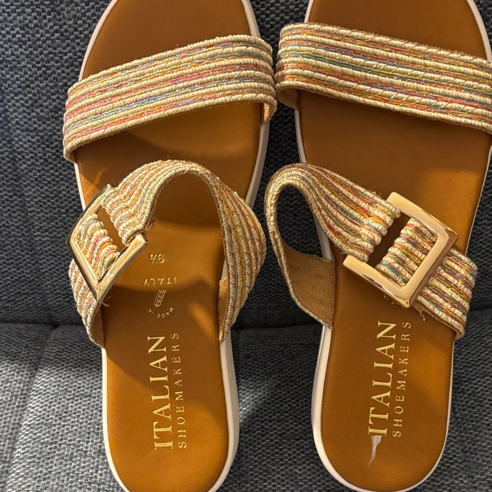 Italian Shoemakers Women's Striped Sandals - Gold and Tan